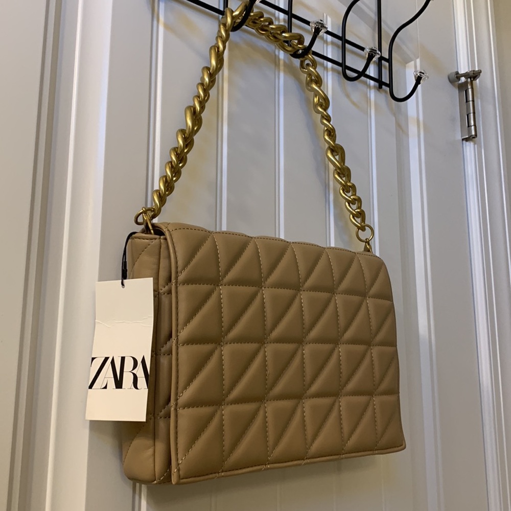 Zara Beige Quilt Leather Bag - Picture 6 of 10